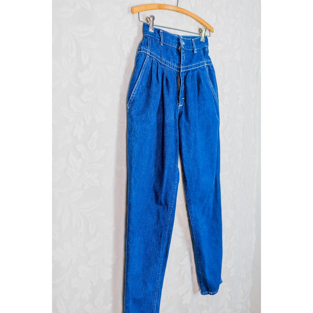 Vintage 80s Lee High Waisted Pleated Mom Jeans, Retro Tapered Leg Denim SZ 9 25" - Picture 5 of 11